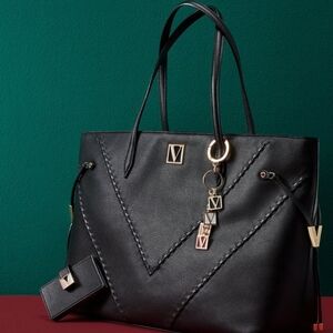 Nip luxury VS black weekender vegan leather gold tone V logo zip bag